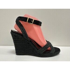 Express women size 9 black rope open toe wedged ankle buckle strap sandals